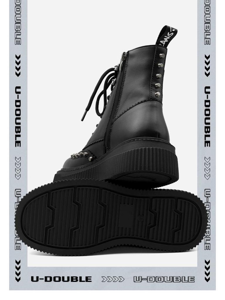 Осень/Зима Унисекс Высокие Панк Ретро Пламя Толстая Подошва Увеличивающие Рост Ботинки Мартин