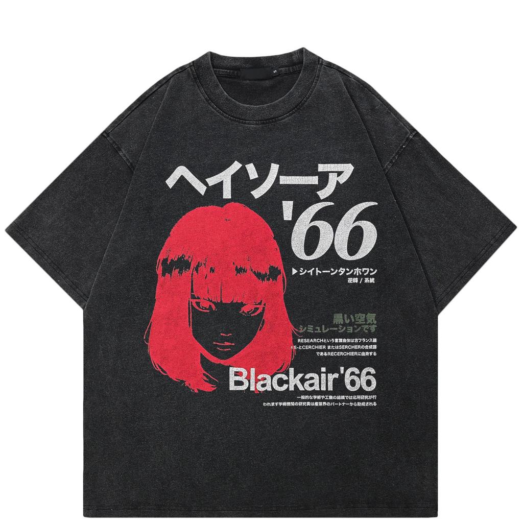 2026 Выстиранная черная футболка Streetwear QUARTER 24 Графика для девушки A37T035