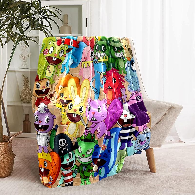 1pc Blanket Happy Tree Friends5 Print Design, Lightweight Blanket for Sofa, Bed- Soft &Warm, Gift for All Seasons like Christmas, Halloween