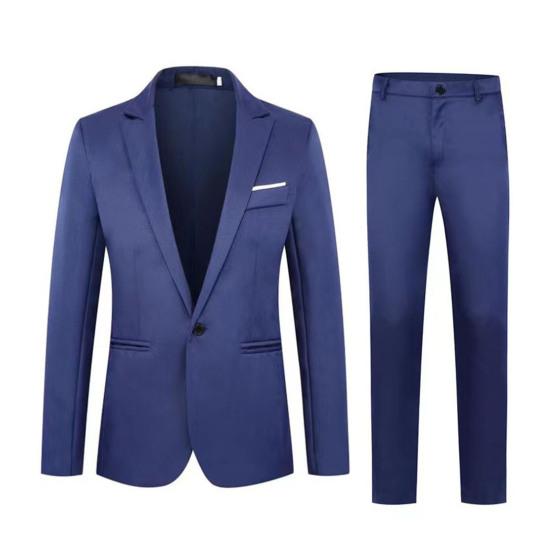 2 шт./компл., мужской весенне-осенний однотонный деловой костюм, пиджак с лацканами и длинными рукавами, карманы на одной пуговице, облегающий комплект со средней посадкой, длинные брюки