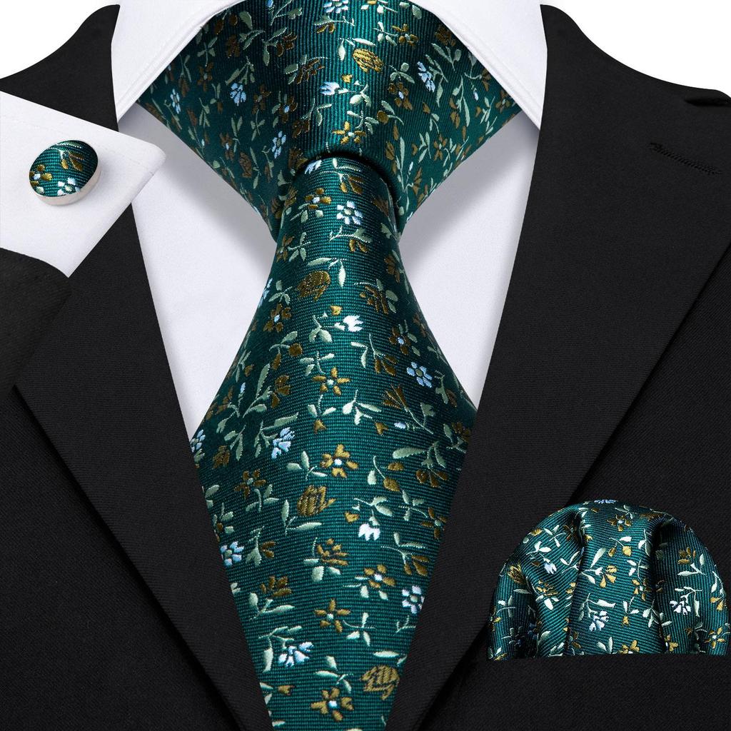 Barry.Wang Formal Mens Paisley Silk Tie Set Mens Necktie Pocket Square Cufflinks Wedding
