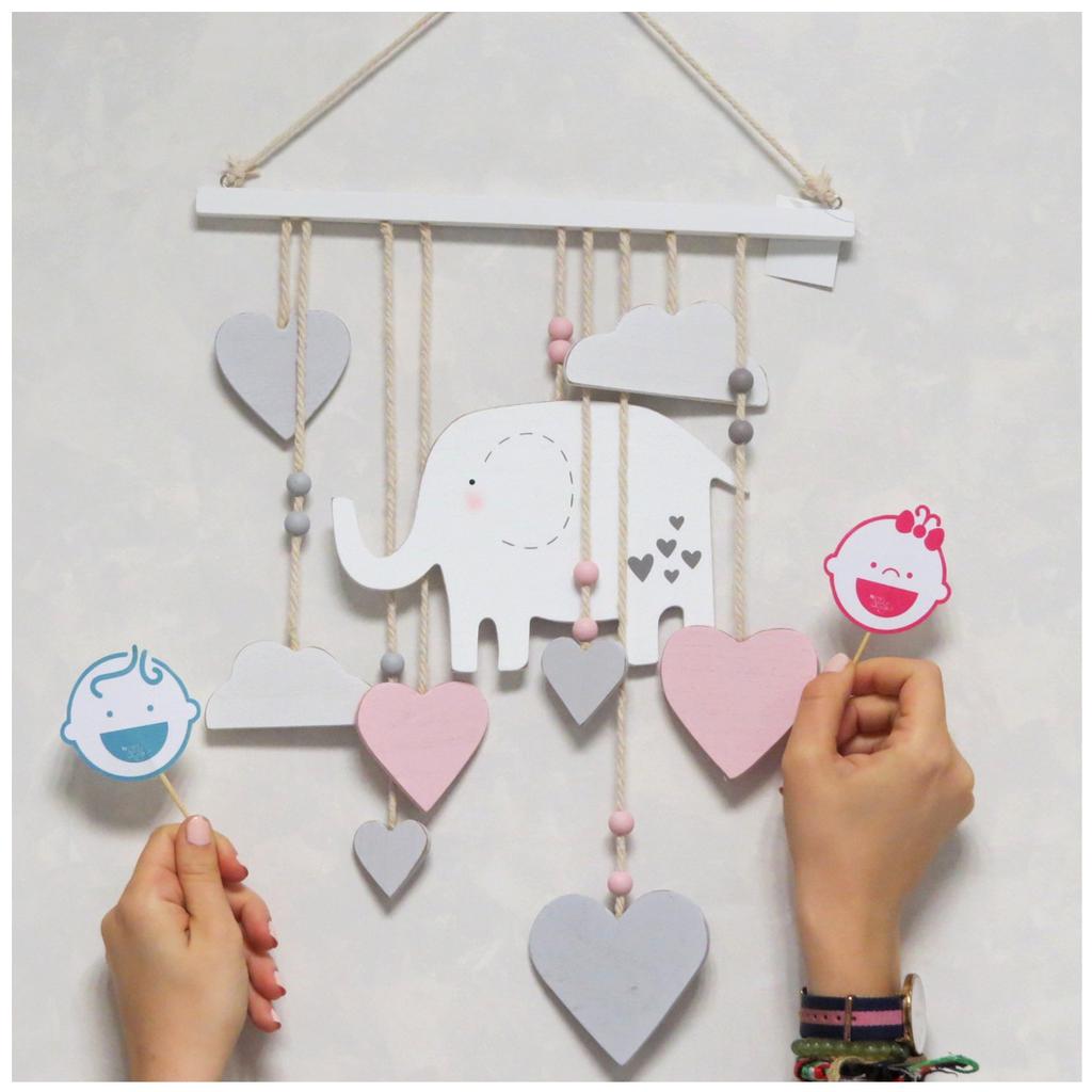 Les Trésors De Lily [Q2050] - Children's Wooden Hanging Wall Decoration 'Pink Elephant' - 39x30 Cm
