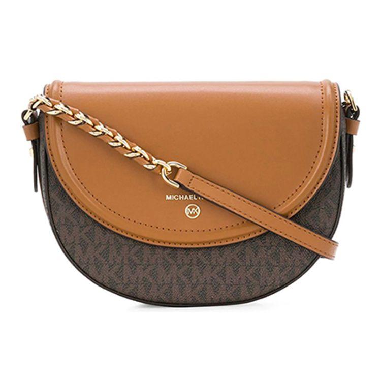 Michael Kors Mk Jet Set Charm Классический Монограмма Color Block Кожаная Сумка-Седло Crossbody Средняя Женские Сумки Темно-Коричневый Желудево-Коричневый 32T0GT9C6B-252