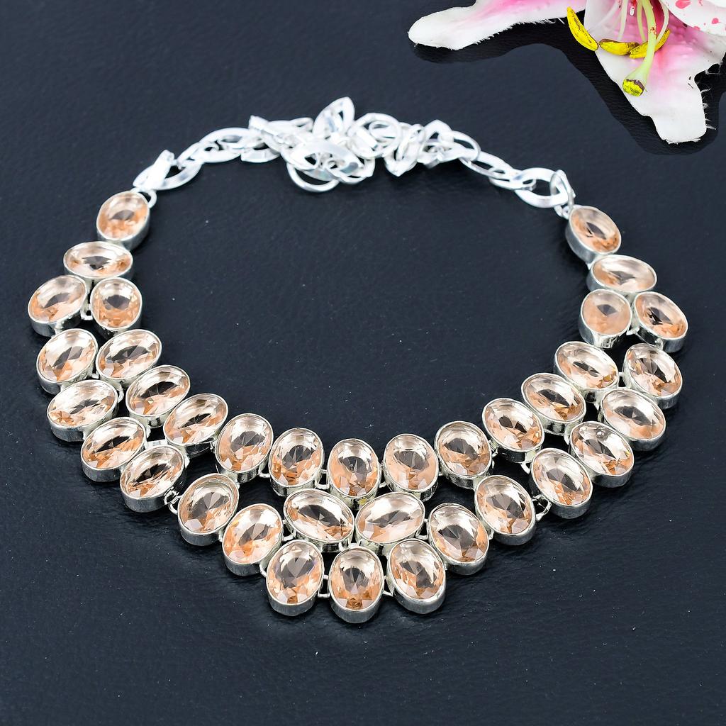 Morganite Gemstone Handmade 925 Sterling Silver Jewelry Necklace 18" KG-413