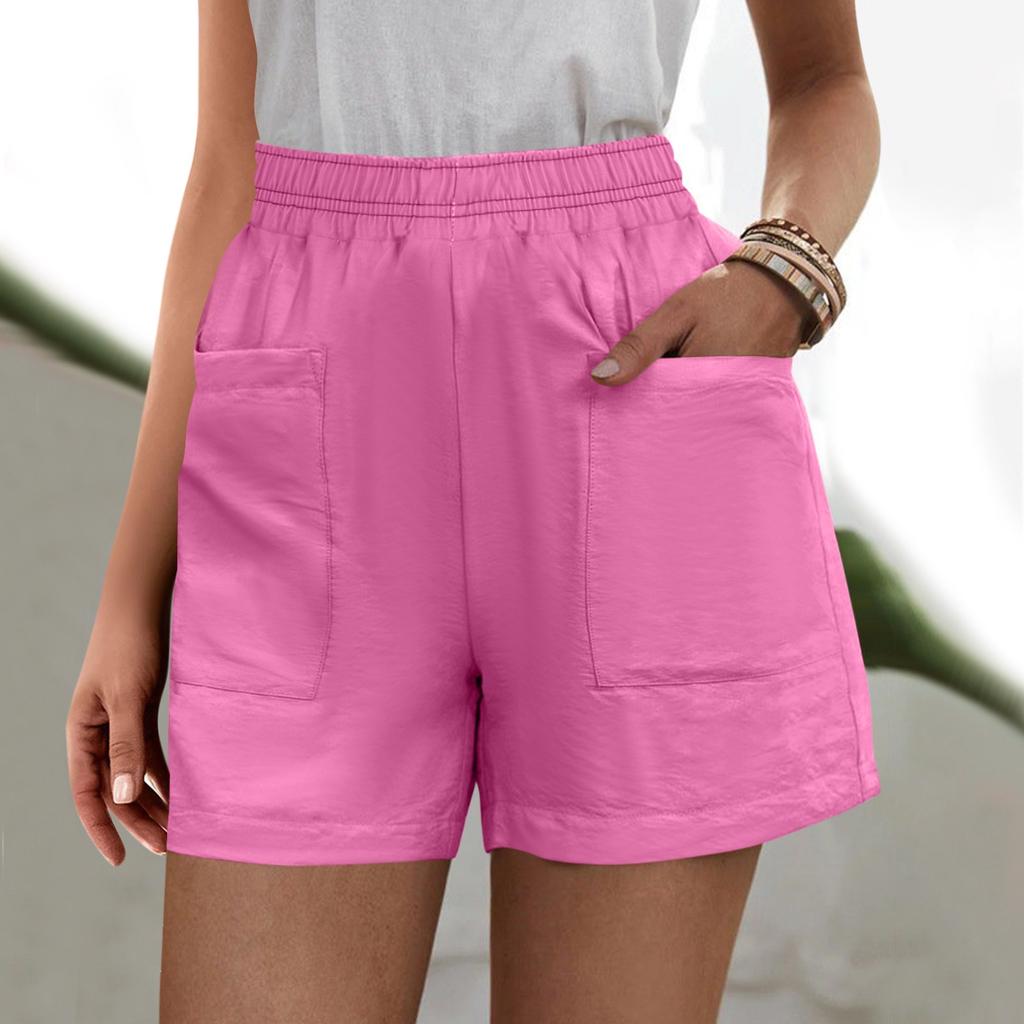 Женские однотонные брюки, модные повседневные шорты с карманами и эластичной резинкой на талии