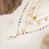 Bohemian Starfish Shell Layered Necklace for Women Colorful Rhinestone Y-drop Pearl Metal Choker Beach Party Aesthetic Zircon