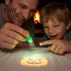 Plastic Projection Flashlight Halloween Finger Projector Light with Pumpkin Ghost Bat Patterns, Glowing Ring Toy for Kids, Spooky Party Prop LED Lamp