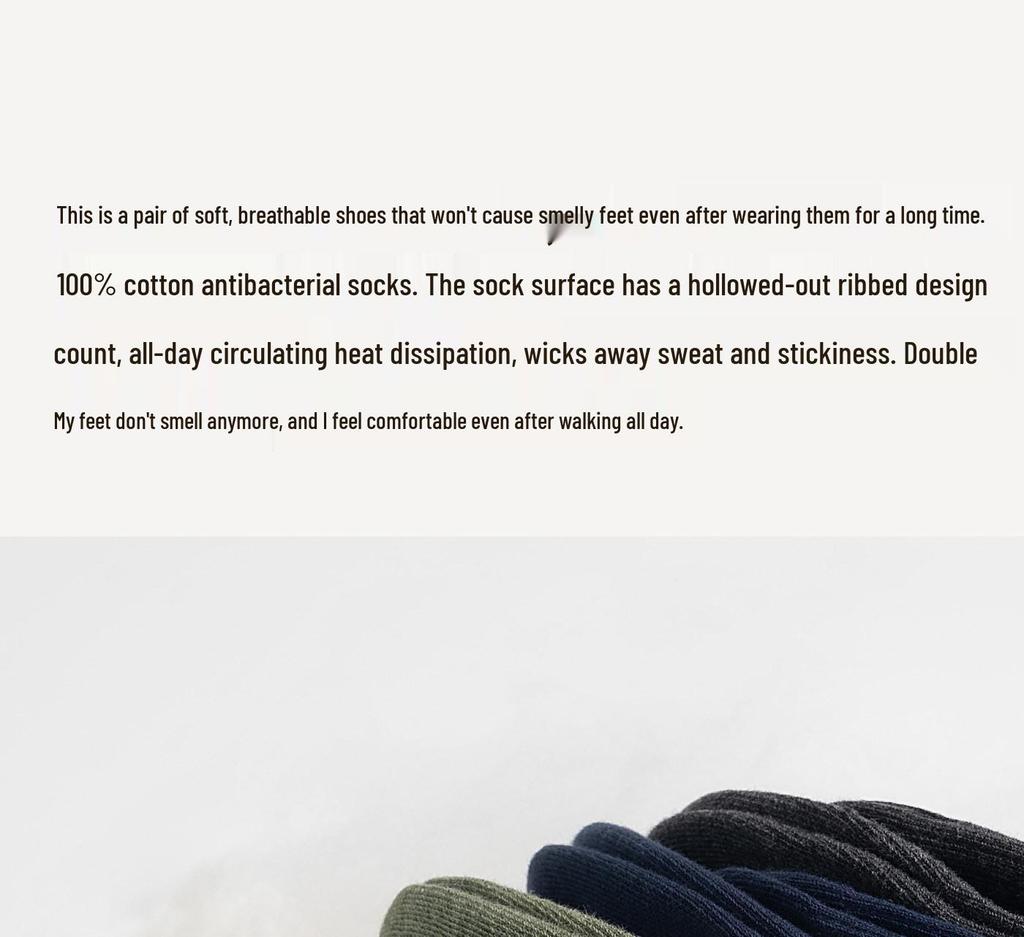 Men's Antibacterial No-Show Cotton Socks - Odor-Resistant, Breathable, Sweat-Absorbent, Ribbed, Spring/Autumn