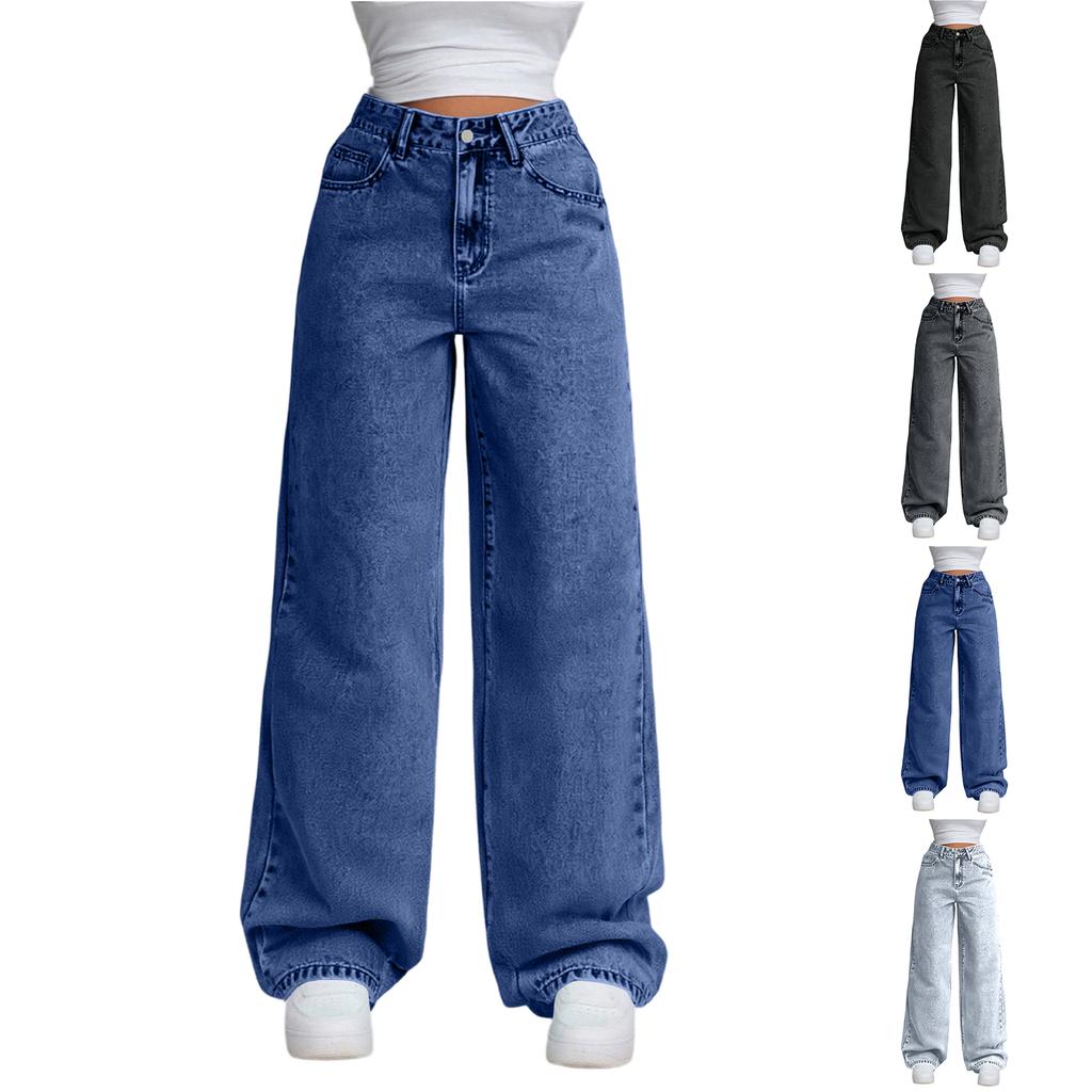 Women's High Waist Straight Leg Loose Casual Trousers Jeans