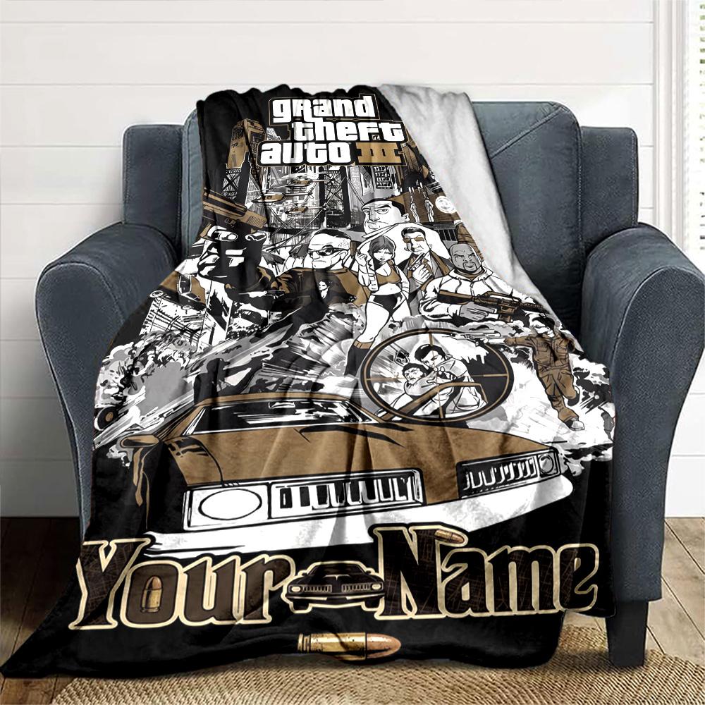 Gta Personalized Text Blanket Multi-purpose Customizable Blanket Warmthful Decor for Office Chair Bedding Livingroom Seaside Ideal for All Seasons