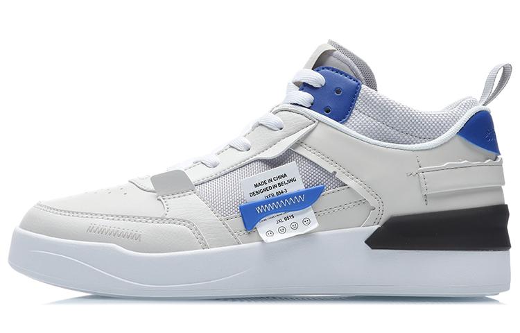 Li Ning CF Slip Resistant Abrasion Resistant Mid top Skateboard Shoes Men's White Gray Blue AGCR075-2