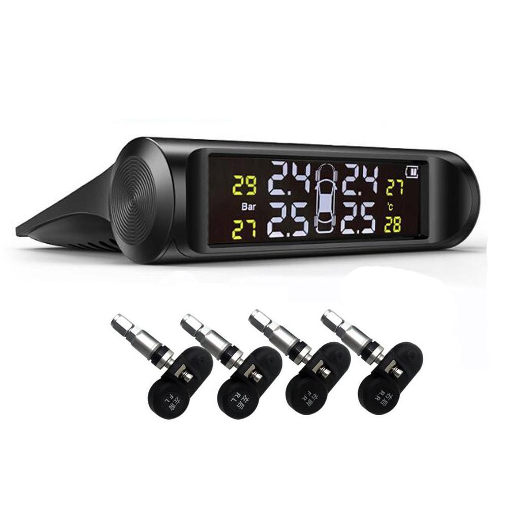 Солнечная энергия USB TPMS система контроля давления в шинах автомобиля ЖК-дисплей 4 внешних / внутренних датчика для внедорожника седан предупреждение о температуре