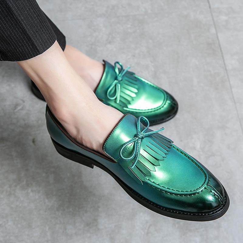 Fashion Mens Designer Casual Leather Luxury Office Purple Green Tassel Loafers Business Italian Wedding Dress Formal Male Shoes for Men