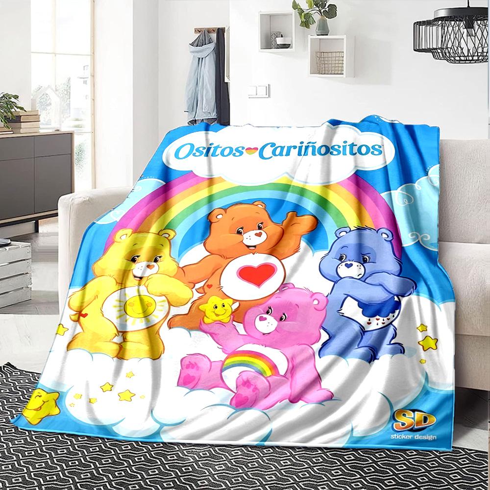 1pc Rainbow Heart Bear flannel Blanket for Super Soft Cute Comfort Blanket for Travel Bedding Couch Sofa Blanket Y73035