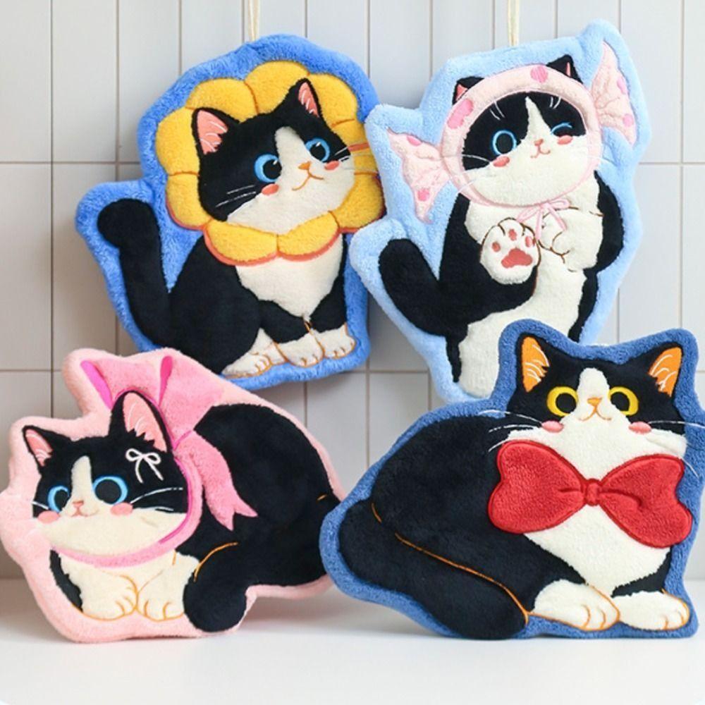 Soft Toilet Handkerchief Cute Cat Washcloth Cartoon Hand Towel  Kitchen