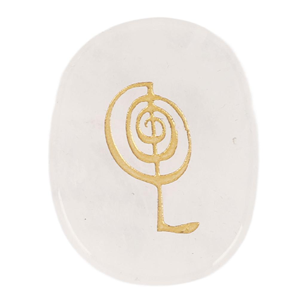 4Pcs Natural   Stones with Engraved Reiki Symbols Flat Oval Meditation   Stones with Storage Pouch