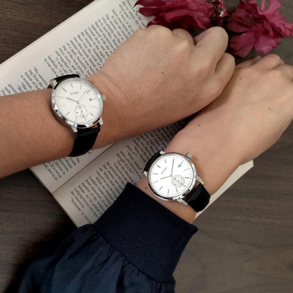 SOUE Pair Watch Classics Pair Watch Pair Couple 38mm Size Leather Belt Leather Band Black Silver [SOUE] Womens Mens