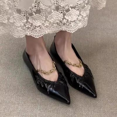 Туфли-лодочки на плоской подошве с острым носком, маленькие, одинарные, для женского通勤 стиля, туфли для бабушек