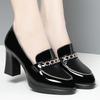 Vintage British Style Deep Mouth Patent Leather Shoes Women Pumps 2025 Spring Block High Heels Shoes Loafers Women for Office