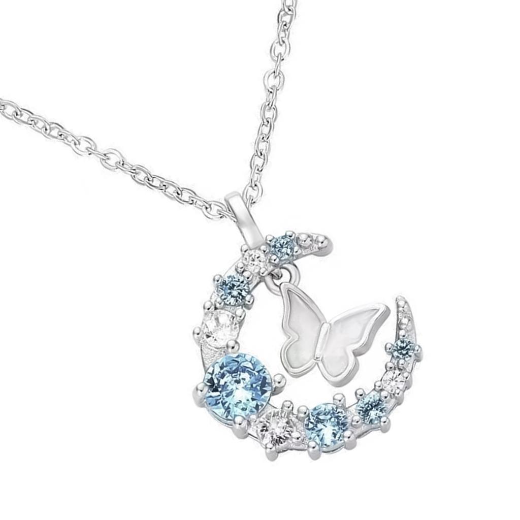 Moon and Butterfly Necklace Vintage Celestial Necklace Romantic Jewelry for Girlfriend Wife Daughter