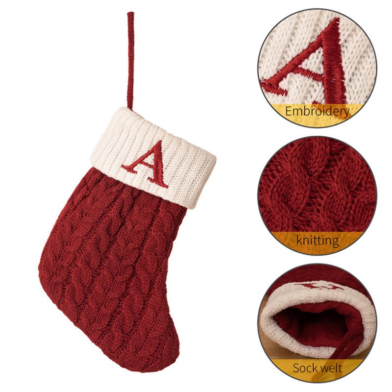 Буквы Рождественский чулок Новый Вязание Рождественская елка Подвеска Украшения Для Дома Рождественский Подарок Снежинка Алфавит Рождественские носки