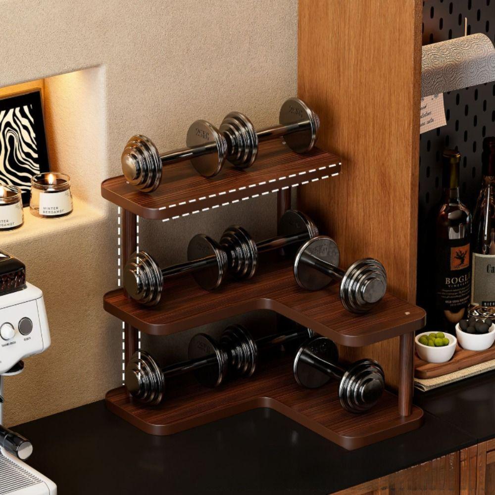 Multi-tier Corner Desktop Shelf Wood Grain Finish Cup Storage Rack Kitchen Countertop