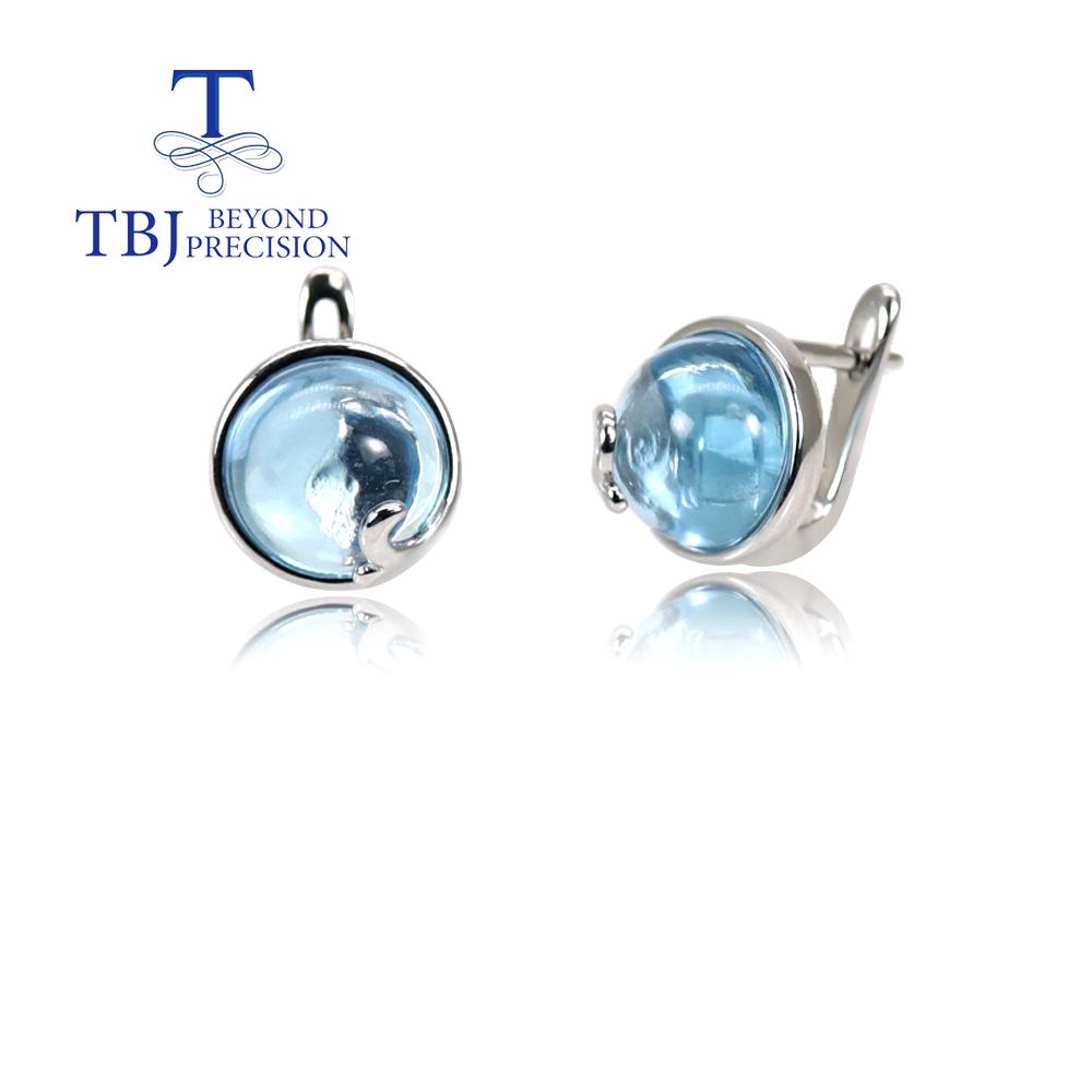 Bolaijewelry Простой натуральный небесный топаз, круглый драгоценный камень 10,0 мм, женские кольца, серьги, комплект ювелирных изделий из серебра 925 пробы, модные изысканные украшения для повседневного ношения