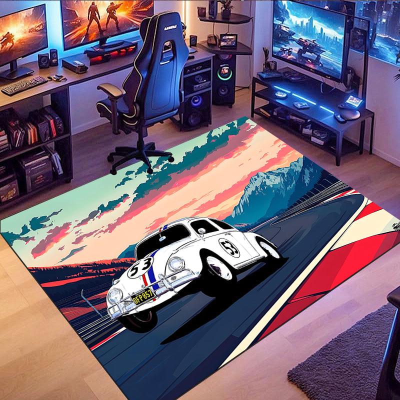 Classic vintage car pattern rug, non-slip rug, suitable for living room, bedroom, game room, computer room and home décor.