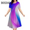 2025 Women Fashion Gradient Striped Print Summer Loose Elegant Ladies Clothing Casual Short Sleeve Party Dresses