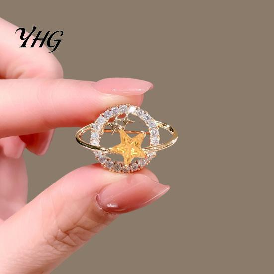 Clothing Decoration Pin Rhinestone Planet Star Brooch Pin, Hollow Badge Decorative Secure Jewelry, Accessory for Suits Coats Scarves Shawls Bags