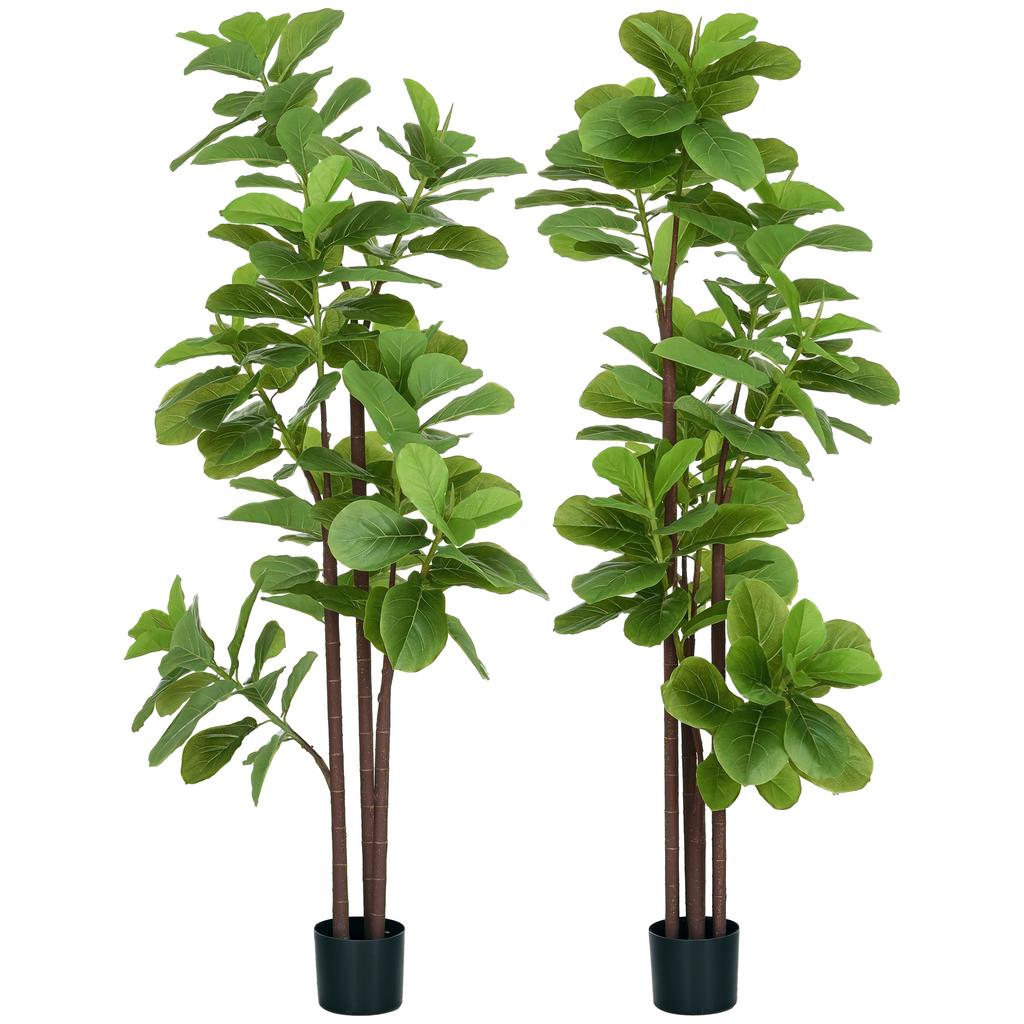 Set of 2 Artificial Plants Fiddle Leaf Fig Tree Ficus Lyrata Height 180cm with Pot