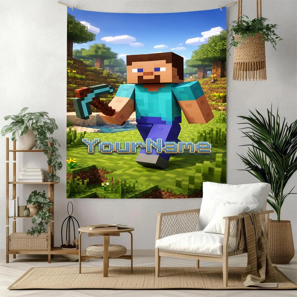 Minecraft Индивидуальный Декор Стены С Вашим Именем Гобелен Искусство Для Памяти Питомца День Рождения Свадебная Вечеринка Фон Семейный Подарок