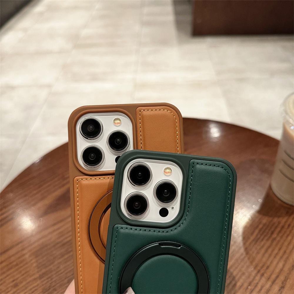 Роскошный чехол из искусственной кожи для Magsafe, чехол для телефона с беспроводной зарядкой для IPhone 15 Pro Max 12 13 14 15 Plus с чехлом-держателем для кольца