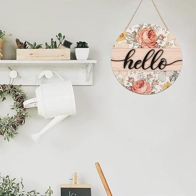Винтажная табличка Hello для входной двери, бохо-табличка Hello с цветами, красочная цветочная деревянная подвесная табличка Welcome Decor для рождественского праздника Festivel