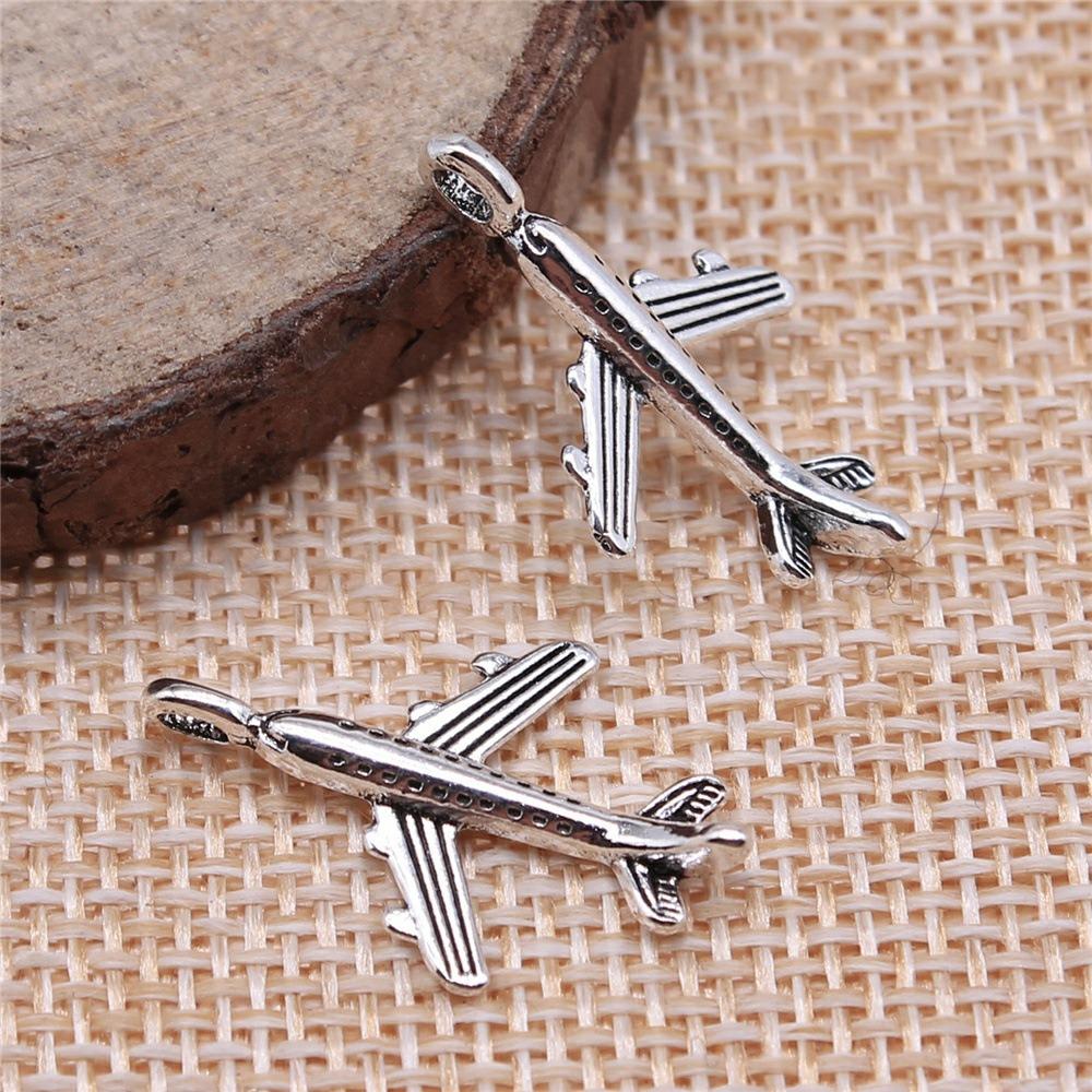 100pcs 22.5x15mm Aircraft Charm Pendant Tibetan Silver Tone Airplane Pendants Bracelets