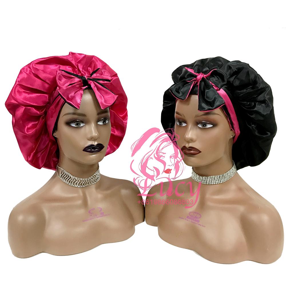 FREE SAMPLE Satin Bonnets Sleeping Caps Double Layer Women Silk Durags Head Tie Headband Designer Hair Bonnet With Custom logo