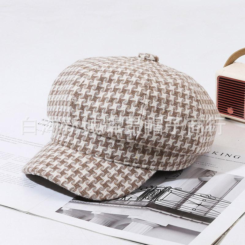 Thousand Bird Grid Octagonal Hat Children'S Fashion Versatile British Retro Painter Hat Fashion Versatile Beret