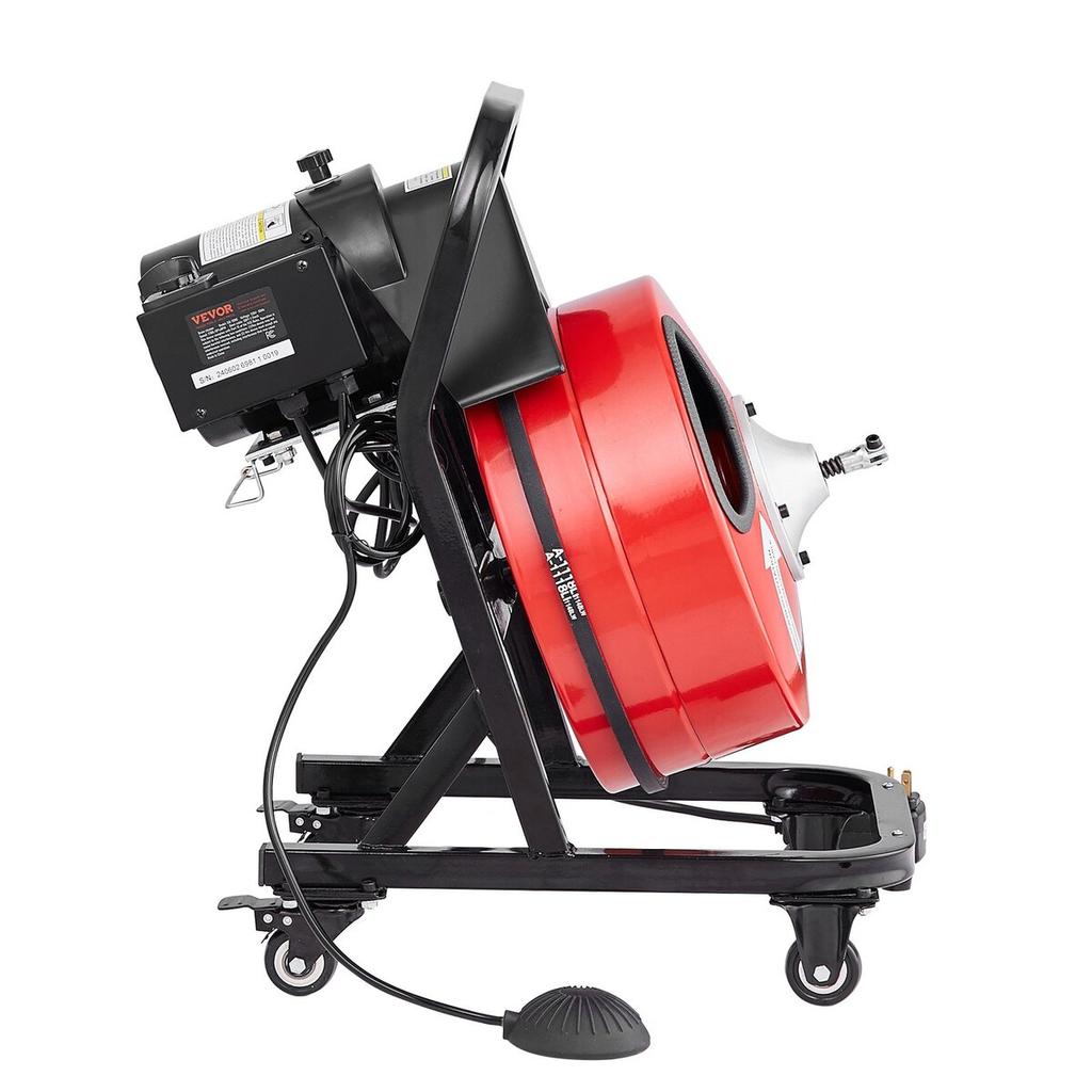 Drain Cleaner Machine 50FT x 1/2 Inch Manual Feed Snake Auger with Wheels