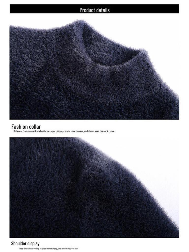 Unisex Thickened Mink Velvet Sweater with Semi-High Neck - Winter Warm Cashmere Base Shirt