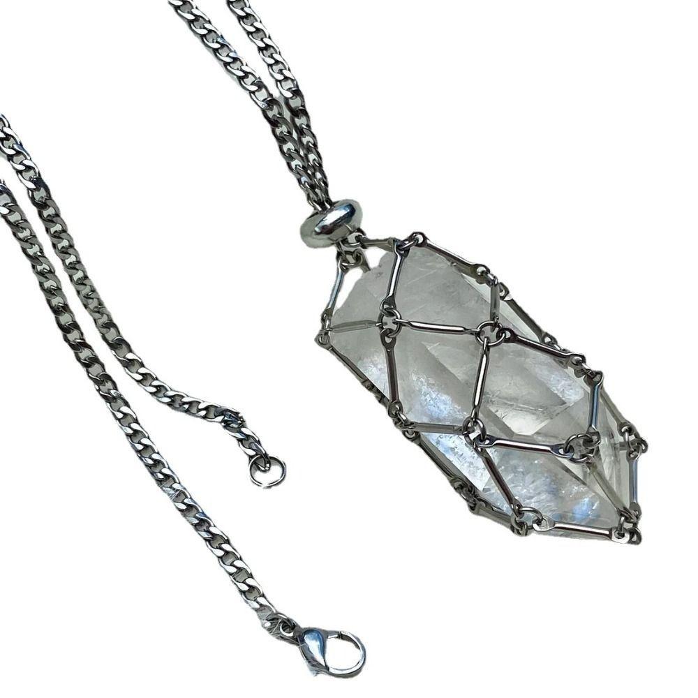 Ожерелье-клетка с медным кристаллом и камнем серебряного цвета, ожерелье с держателем для повседневного ношения