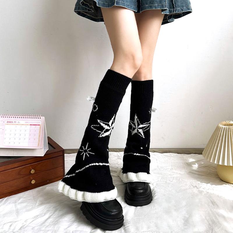 1 пара носков с ремешком и узором пентаграмма, кружевные носки с ворсом и завязками на ногах, сохраняющие тепло