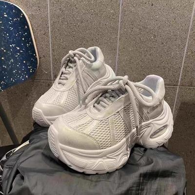 Сетчатые дышащие утолщенная подошва увеличивающие рост кожаные воздушная подушка папины кроссовки женские ретро полировка 2025 весна новая спортивная и повседневная обувь