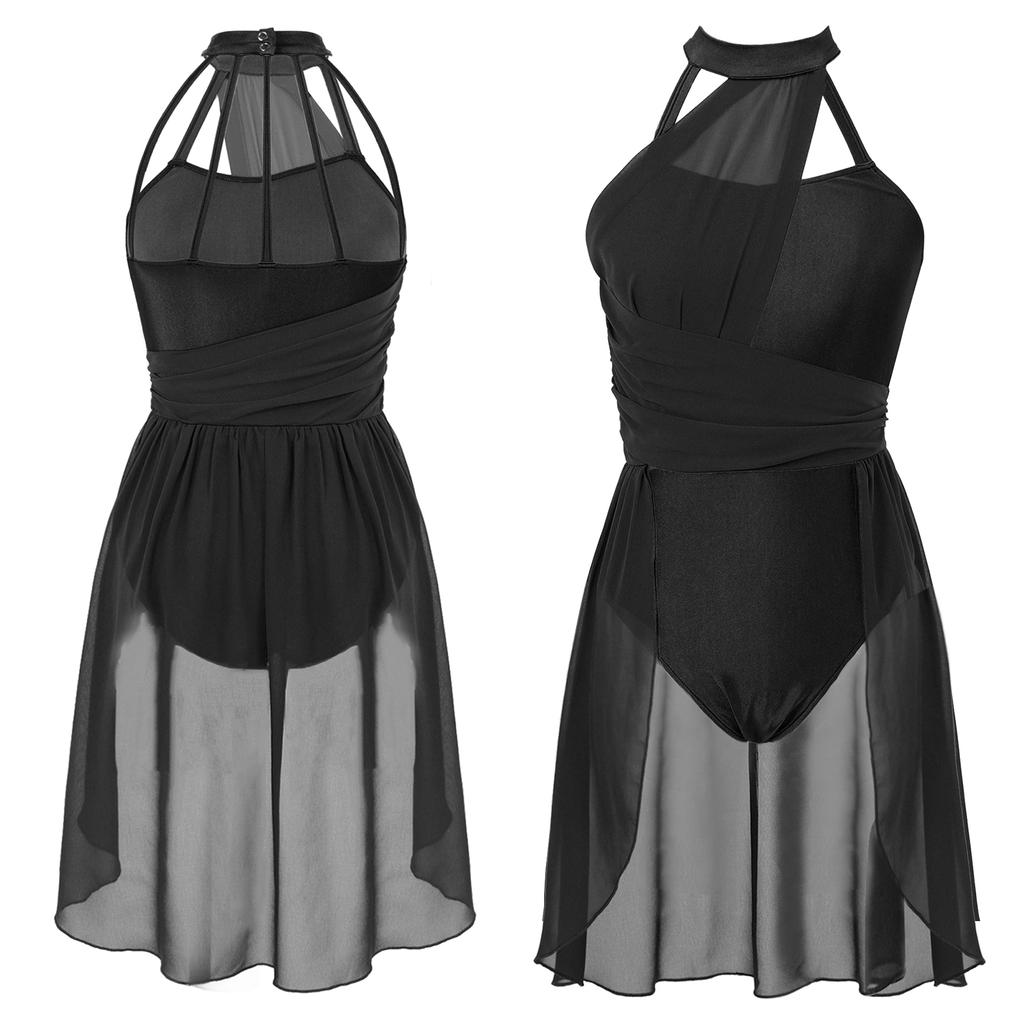 Женское танцевальное платье без рукавов, модное платье с асимметричной шифоновой юбкой и купальником