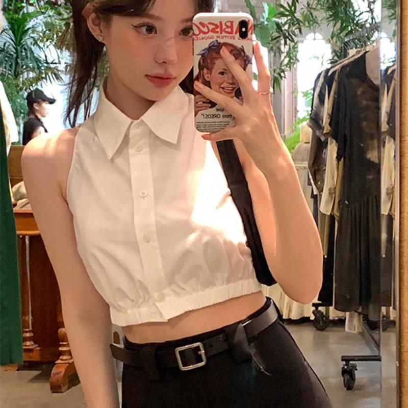 Рубашки женские повседневные сексуальные уличные женские летние простые новые популярные отложные воротники корейский стиль укороченные топы универсальные Hotsweet