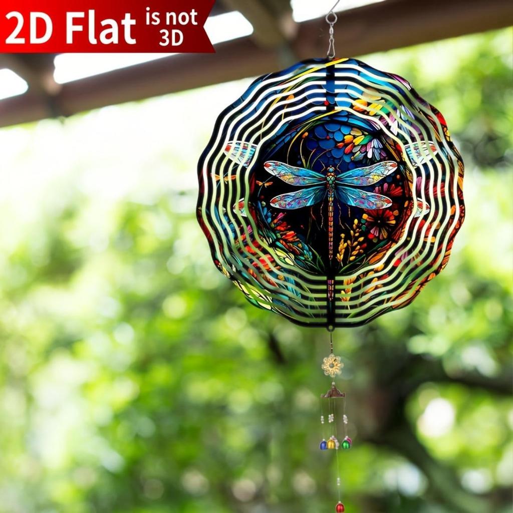 Stainless Steel Dragonfly Wind Spinner 25cm Colorful Floral Kinetic Sculpture for Garden Patio Indoor Outdoor Decor Holiday Gift