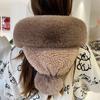Women Winter Hat with Integrated Scarf Thick Plush Warm Windproof Full Protection Outdoor