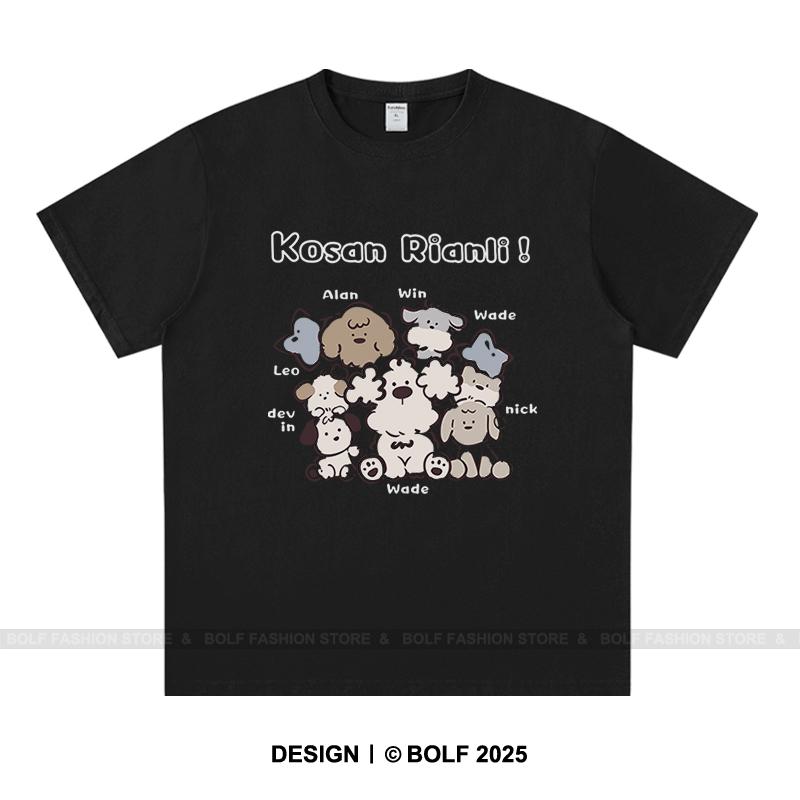 Playful Cartoon Sketch Printed Unisex Men Women T-Shirt Tees Tops 100% Cotton Loose Fit Trendy Graphic Daily Wear