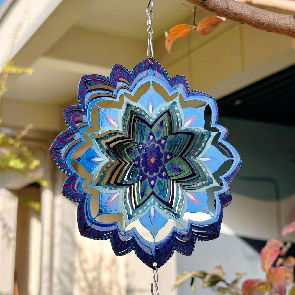 3D Mandala Wind Chime Vibrant Color Butterfly Butterfly Wind Spinner Four-leaf Clover Stainless Steel Flower Rotating Pendant
