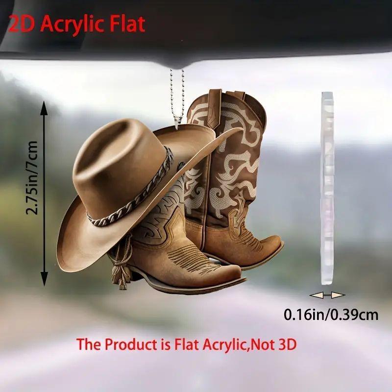 Acrylic Car Stylish Charm Fun Cowboy Boot And Hat Flat Decoration For Vehicles