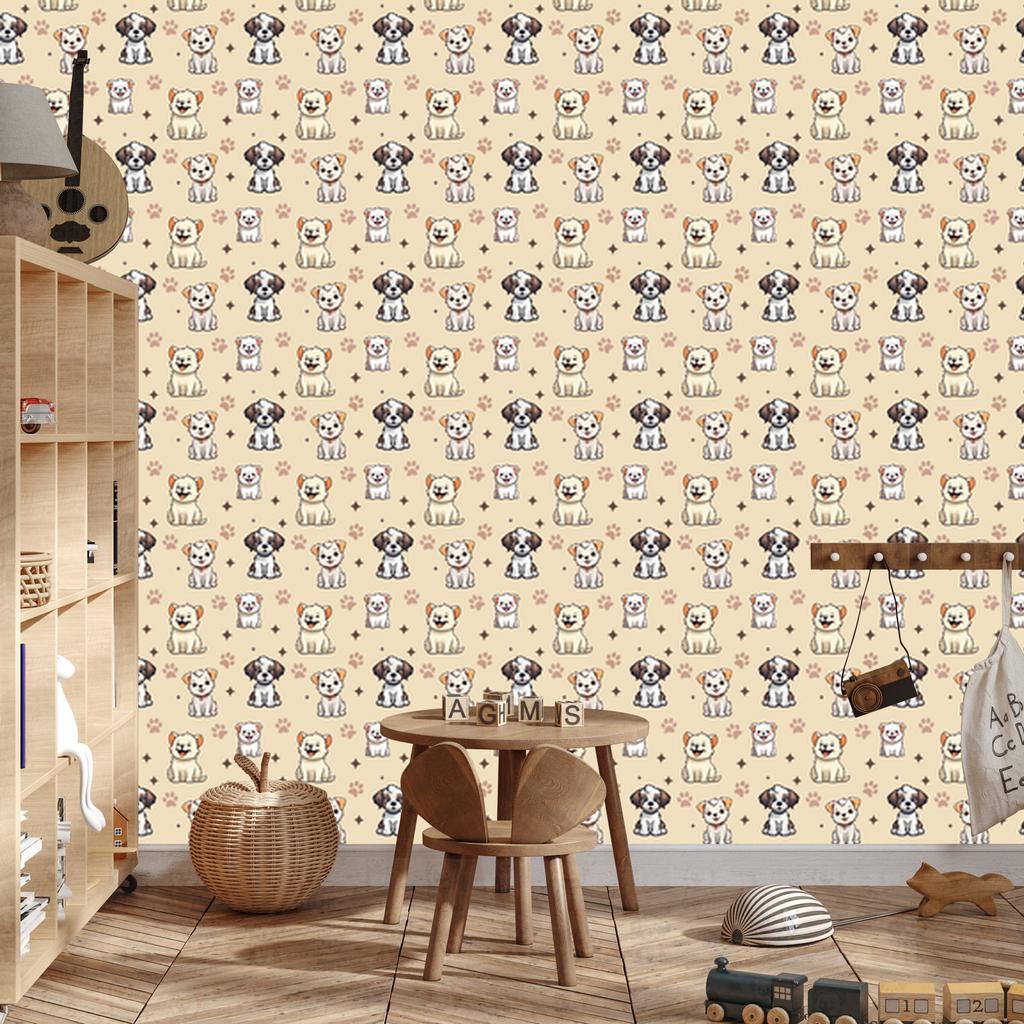 Cream and beige Dogs wallpaper for living room and bedroom 50x1000